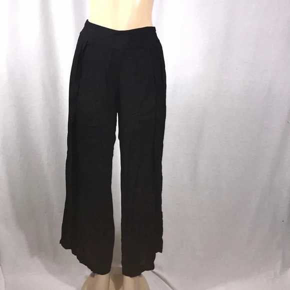 Celina Size L/XL Black 100% Rayon Wide Leg Pants With Side Openings. New - Picture 2 of 4